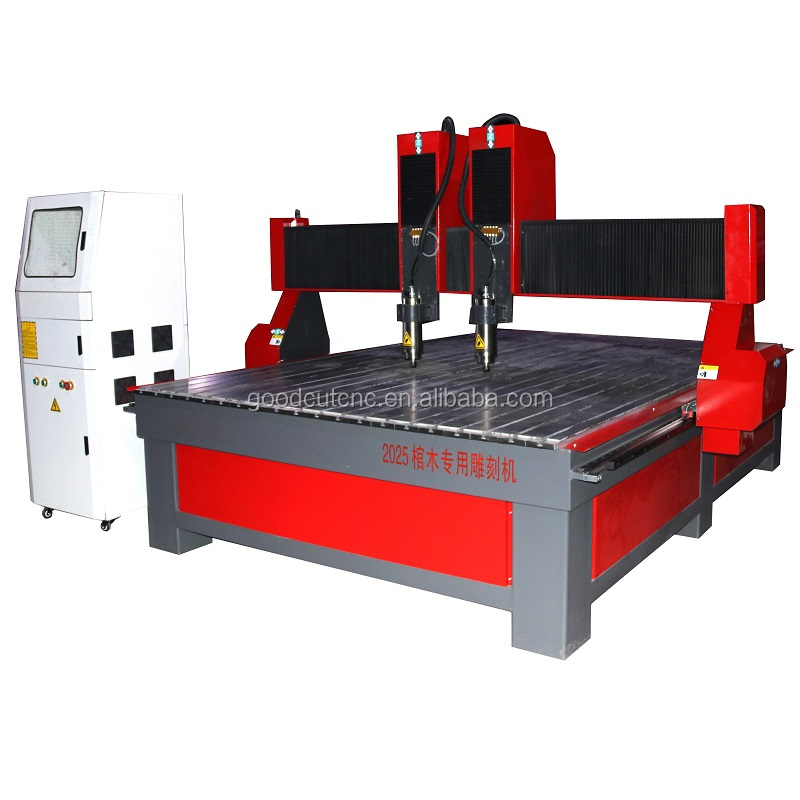 GC2025-2H Independent Double Heads CNC Wood Carving Router Machine for Making Coffin