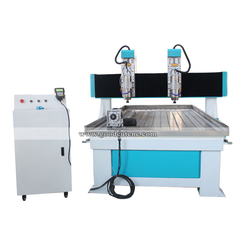 GC1325-2H-TR Independent Double Spindles 1325 Wood CNC Router with 4 Axis Rotary Device