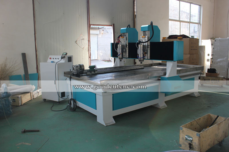 GC1325-H2 Independent Double Spindles 1325 Wood CNC Router with 4 Axis Rotary Device